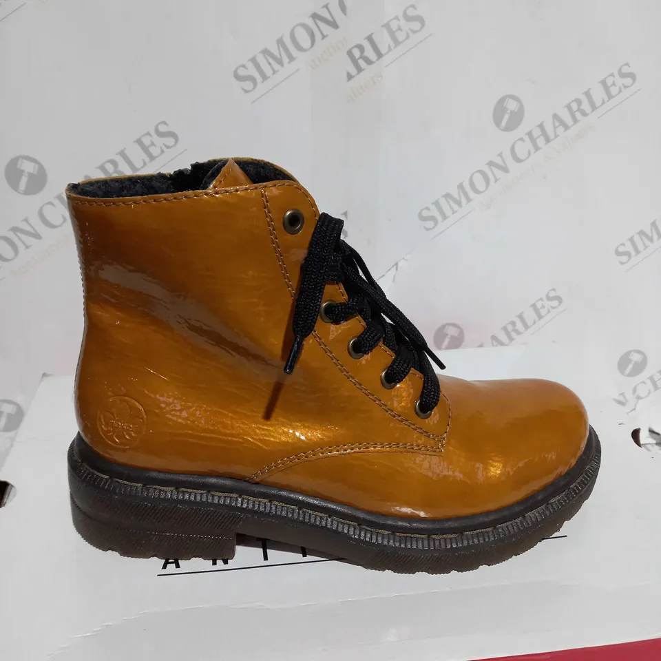 BOXED RIEKER LACE ANKLE BOOTS SIZE 5 OCHRE