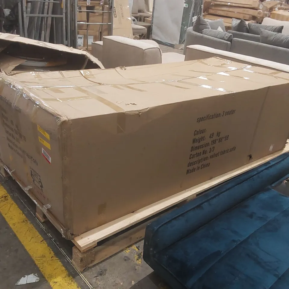 BOXED FORSYTH 3 SEATER CRUSHED VELVET PATCHWORK SOFA - BLACK