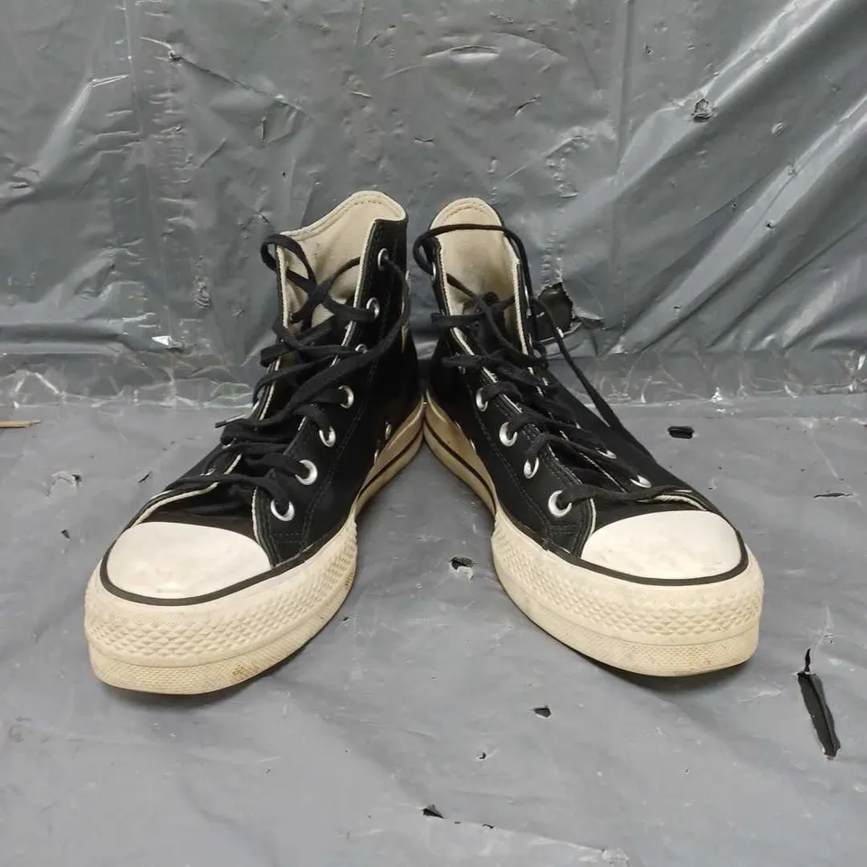 CONVERSE WOMENS LEATHER LIFT HI TOP TRAINERS - BLACK
