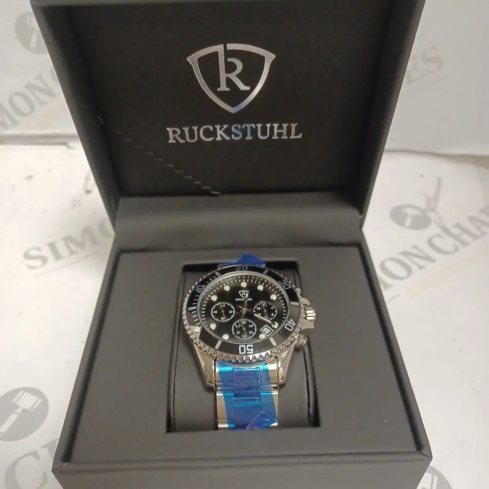 MENS RUCKSTUHL CHRONOGRAPH 8829 WATCH – BLACK DIAL - STAINLESS STEEL STRAP – 3ATM WATER RESISTANT – DATE FUNCTION