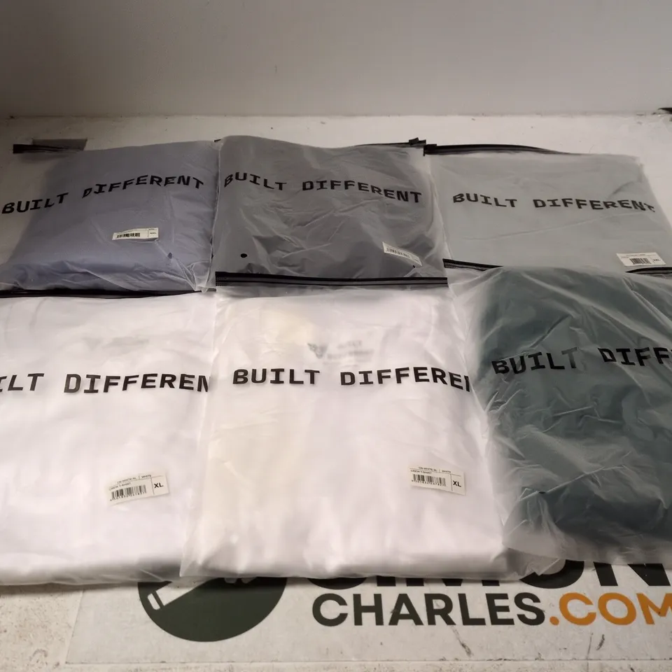 SET OF APPROXIMATELY 20 ASSORTED BUILT DIFFERENT T-SHIRTS/SHIRTS IN VARIOUS COLOURS AND SIZES