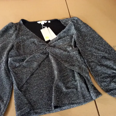 BODEN TWIST DETAIL BLOUSE IN SILVER GLITTER - UK 12