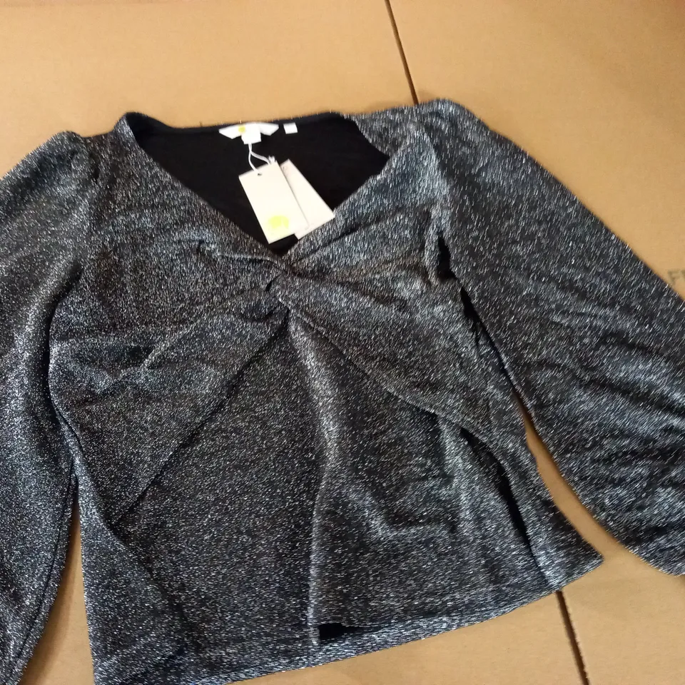 BODEN TWIST DETAIL BLOUSE IN SILVER GLITTER - UK 12