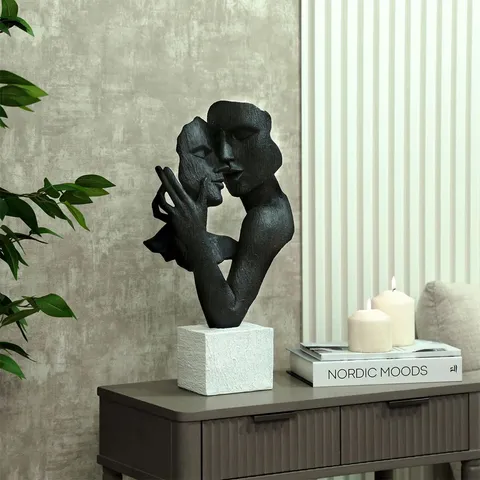 BOXED DEMIER 50CM BLACK POLYRESIN COUPLE FIGURINE & SCULPTURE WITH WHITE BASE