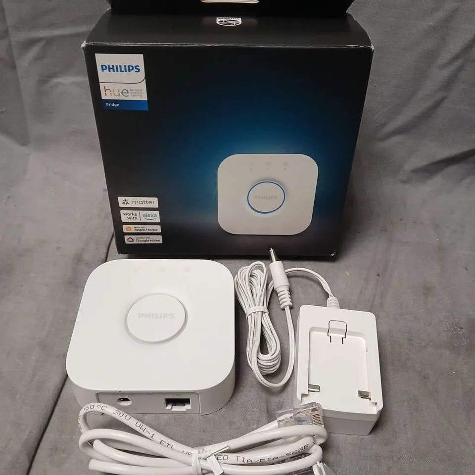 PHILIPS HUE BRIDGE – WHITE, BOXED WITH POWER ADAPTER & CABLES