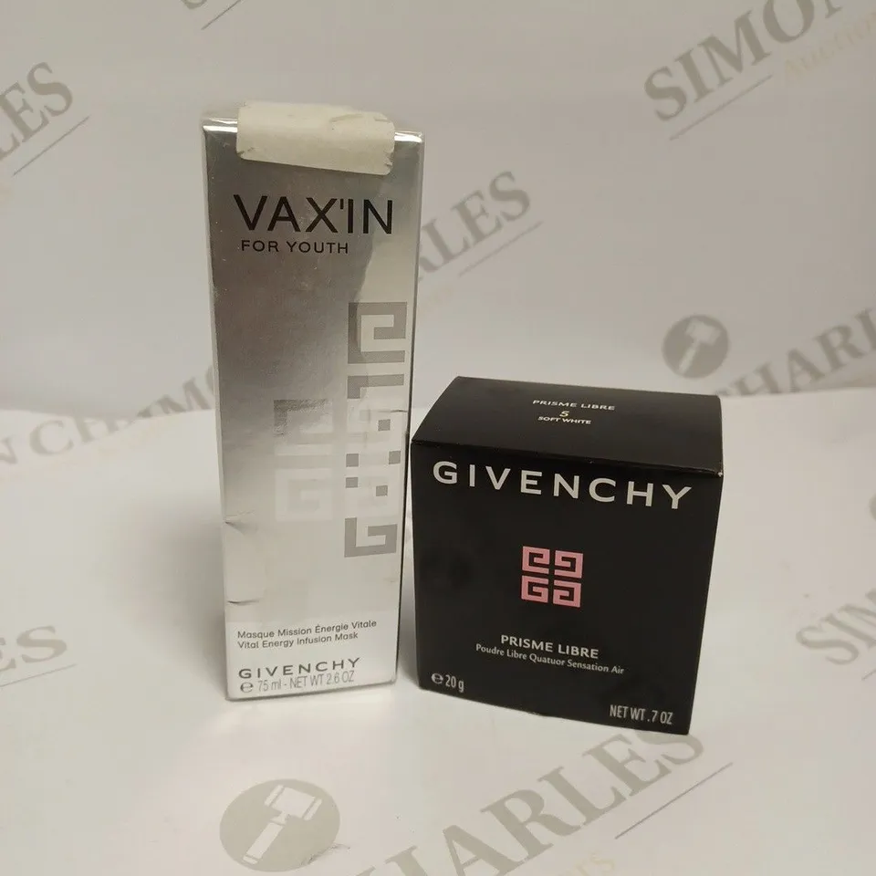 APPROXIMATELY 10 ASSORTED GIVENCHY BEAUTY PRODUCTS TO INCLUDE VAX'IN FOR YOUTH VITAL ENERGY INFUSION MASK AND LOOSE POWDER QUARTET AIR SENSATION #5 SOFT WHITE