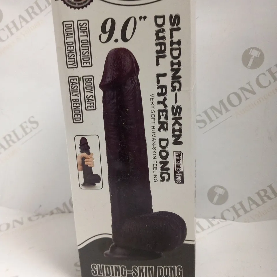 BOXED LOVE TOY SLIDING SKIN DUAL LAYER DONG 9.0"