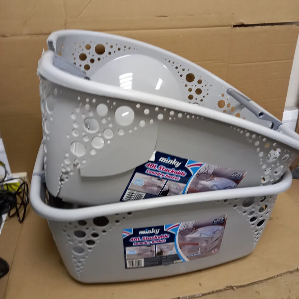 LOT OF 2 MINKY STACKABLE LAUNDRY BASKETS