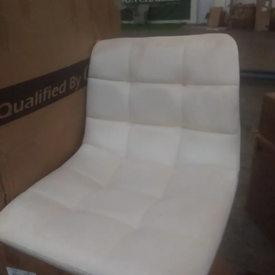 BOXED CHRISTIE SET OF TWO CREAM VELVET BARSTOOLS
