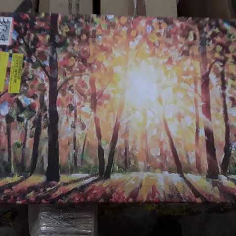 AUTUMN FOREST LANDSCAPE WITH SUN RAY - WRAPPED CANVAS