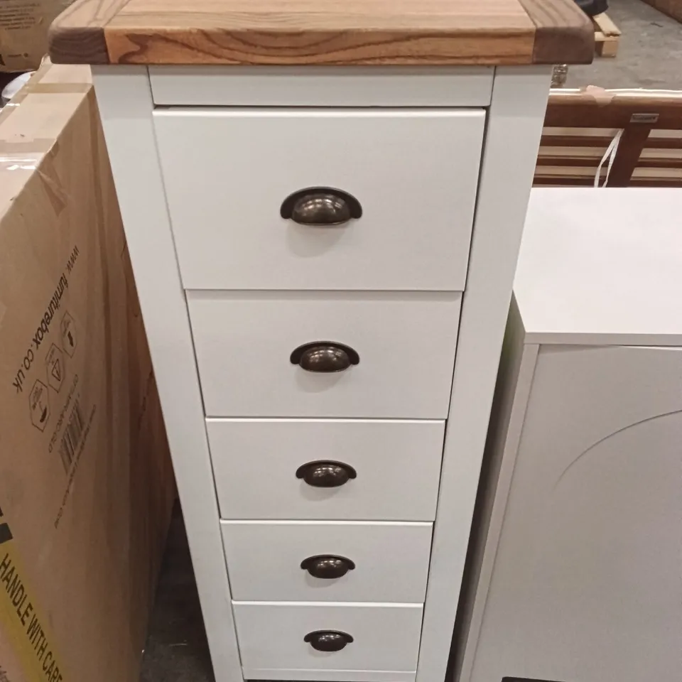 CHEST OF DRAWERS WITH WOOD-TOP, WHITE FINISH