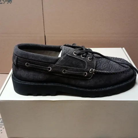 BOXED PAIR OF ALL SAINTS SKIFF SUEDE SHOES IN WARM GREY - UK 8