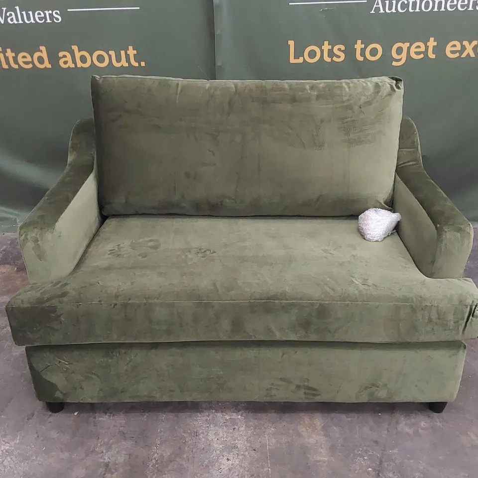 QUALITY DESIGNER GREEN VELVET 2 SEATER SOFA