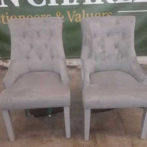 SET OF 2 NEW DUKE GREY VELVET BUTTON BACK DINING CHAIR (GREY LEG)