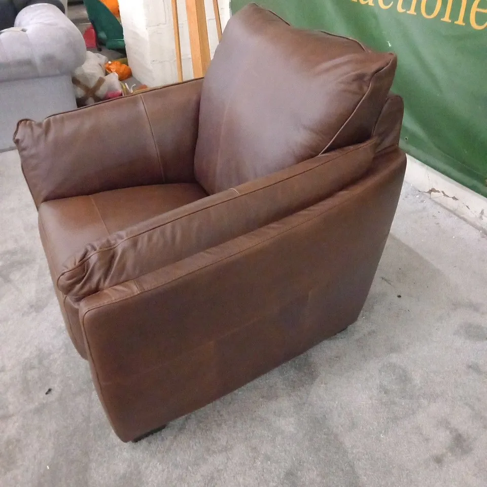 DESIGNER ITALIAN MADE CHIANTI BROWN LEATHER ARMCHAIR