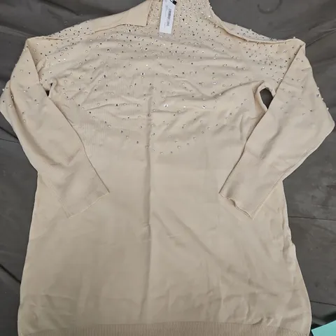 WALLIS PEARL EMBELLISHED HIGH NECK TUNIC IN IVORY - LARGE