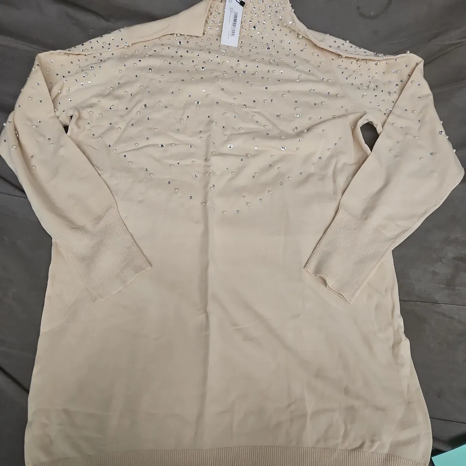 WALLIS PEARL EMBELLISHED HIGH NECK TUNIC IN IVORY - LARGE