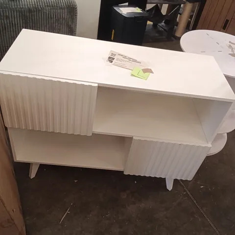 100 CM SIDEBOARD STORAGE CABINET 2 DOOR WOODEN BUFFET WITH RIBBED TEXTURE - WHITE - SOFT CLOSE