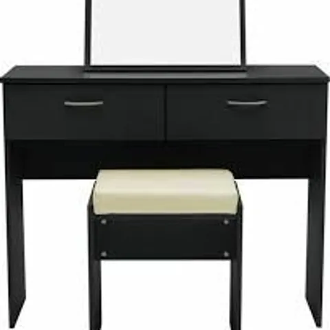 BOXED AH CHEVAL DRESSING TABLE STOOL & MIRROR - BLACK (1 BOX)