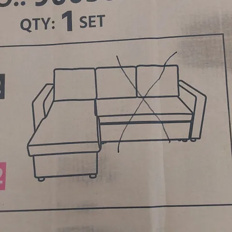 BOXED DAIZHA FABRIC UPHOLSTERED GREY CHAISE SOFA PIECE - INCOMPLETE, CHAISE PIECE ONLY (BOX 1 OF 2 ONLY)