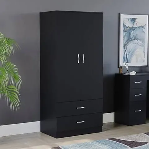 BOXED RIANO 2 DOOR 2 DRAWER WARDROBE - BLACK (2 BOXES)