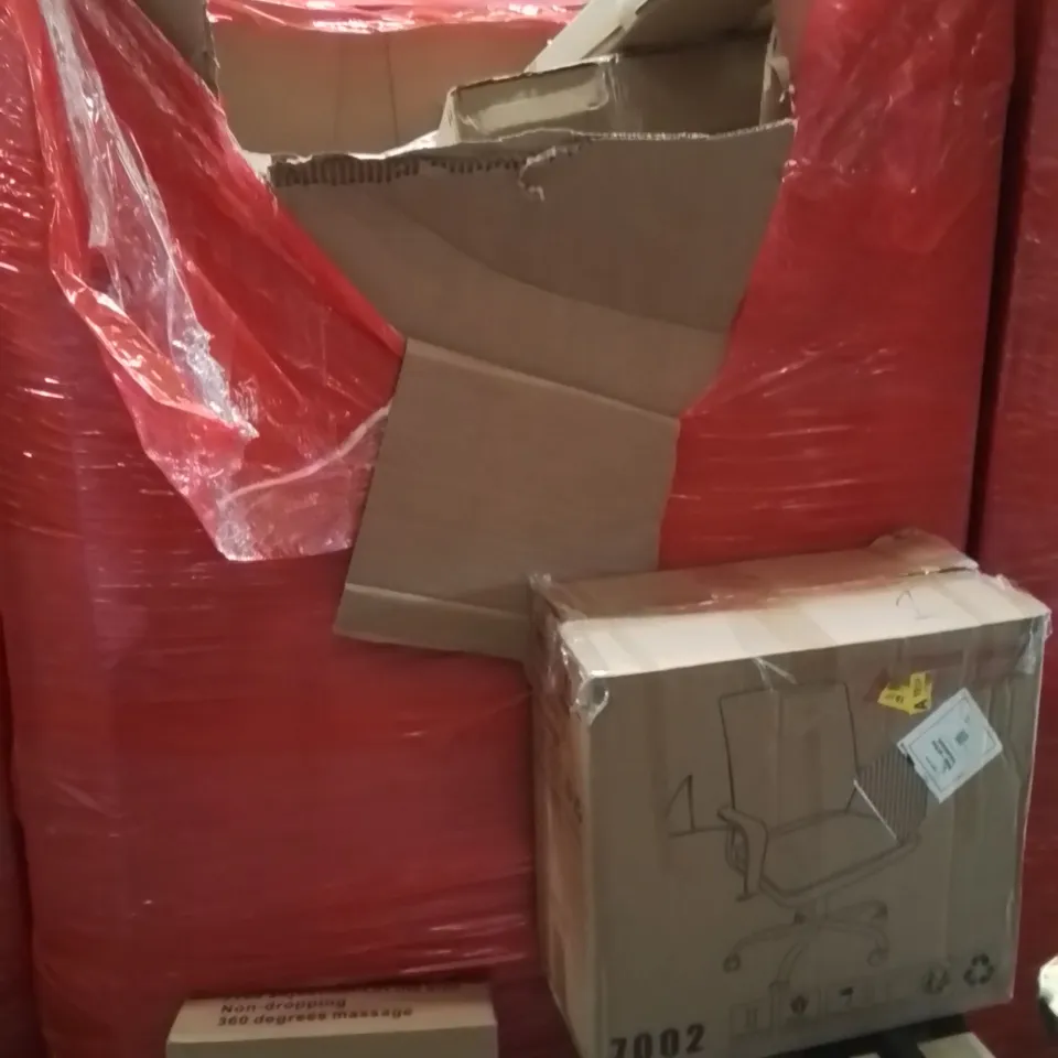 PALLET OF ASSORTED HOUSEHOLD GOODS AND PRODUCTS TO INCLUDE;HULA RING,OFFICE CHAIR,AIR COOLER