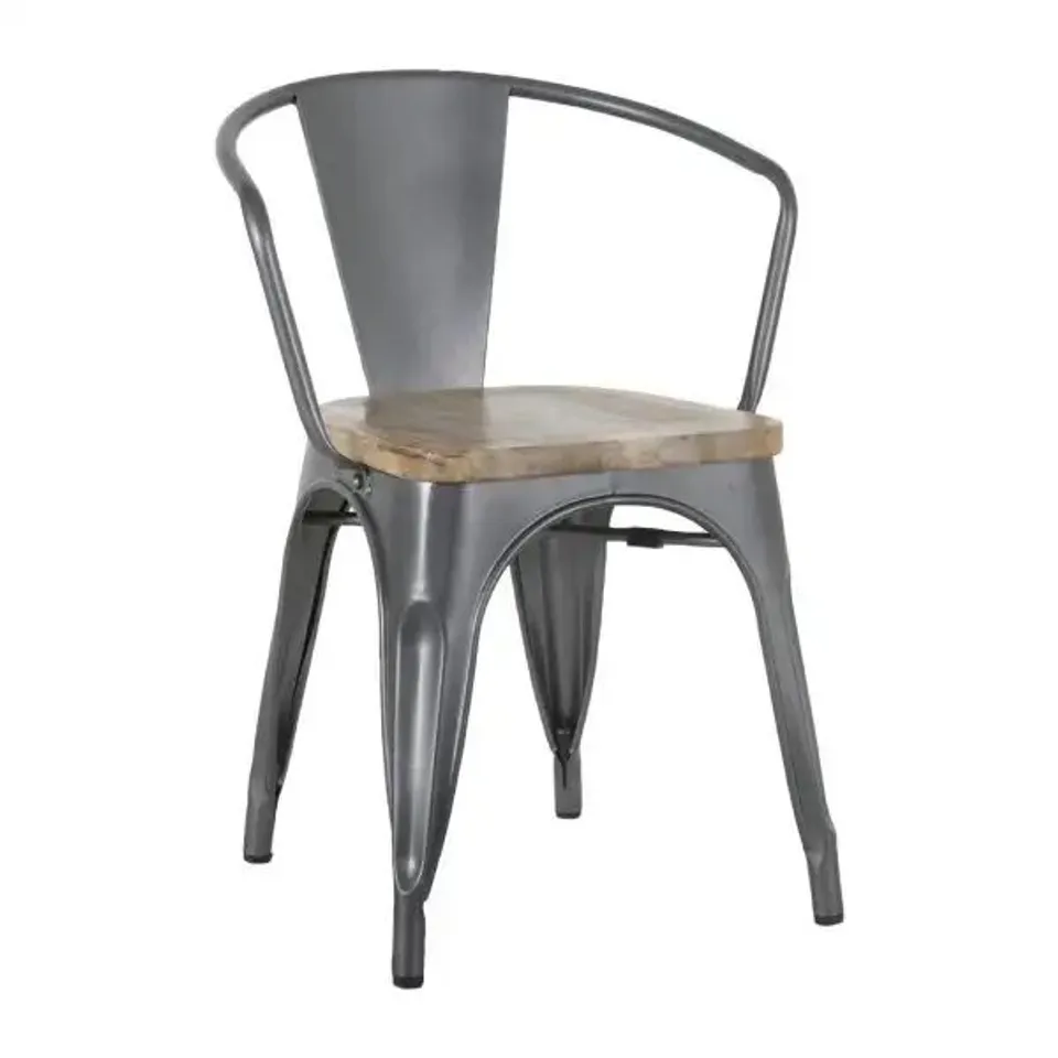 BOXED BOLERO BISTRO CURVE ARMCHAIRS WITH WOODEN SEAT PAD GUNMETAL (4 PACK)