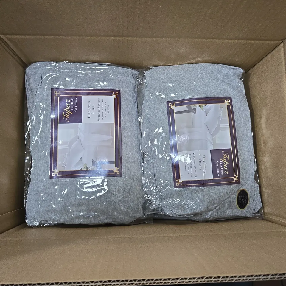 TOPAZ LUXE HOME COLLECTION DEEP FITTED SHEETS, GREY – BOX OF APPROXIMATELY 12