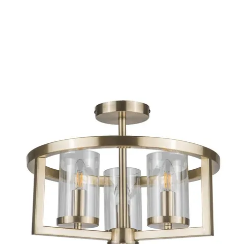 BOXED MAGNALUX COSTELLO 3 LIGHT SEMI FLUSH ANTIQUE BRASS
