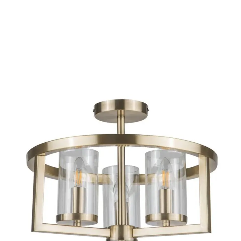 BOXED MAGNALUX COSTELLO 3 LIGHT SEMI FLUSH ANTIQUE BRASS