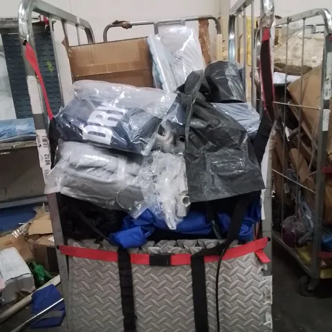 CAGE OF ASSORTED HOUSEHOLD GOODS AND PRODUCTS TO INCLUDE;FAN,FOAM MATS,SUITCASE