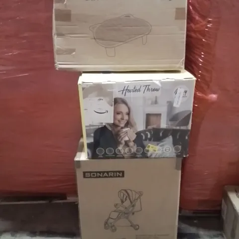 PALLET OF ASSORTED HOUSEHOLD GOODS AND PRODUCTS TO INCLUDE;PRAM,HEATED THROW,CAT LITTER BOX RAMP