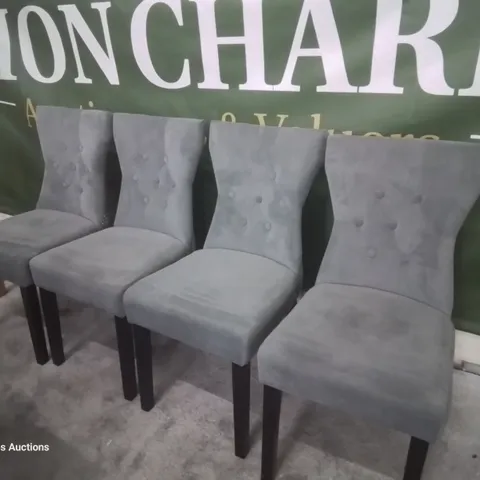 SET FOUR BEWLEY SLATE FABRIC BUTTONED BACK DINING CHAIRS GREY LEGS