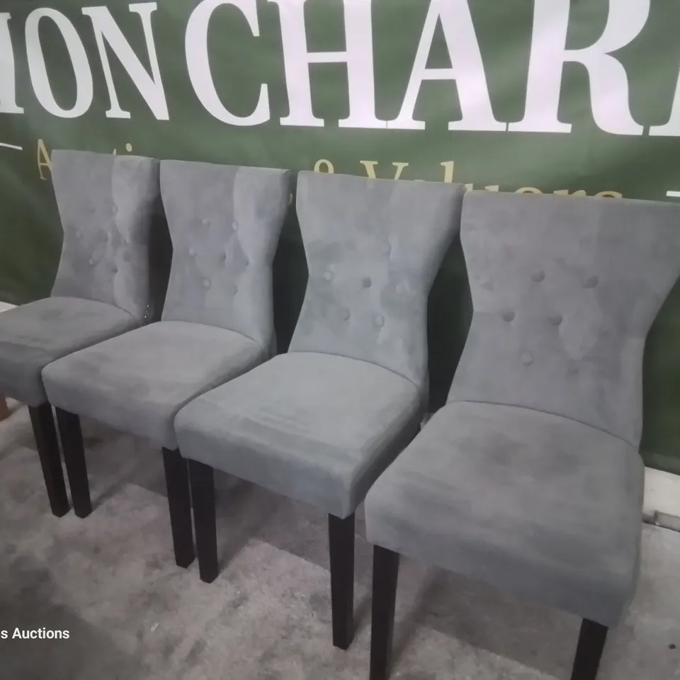 SET FOUR BEWLEY SLATE FABRIC BUTTONED BACK DINING CHAIRS GREY LEGS