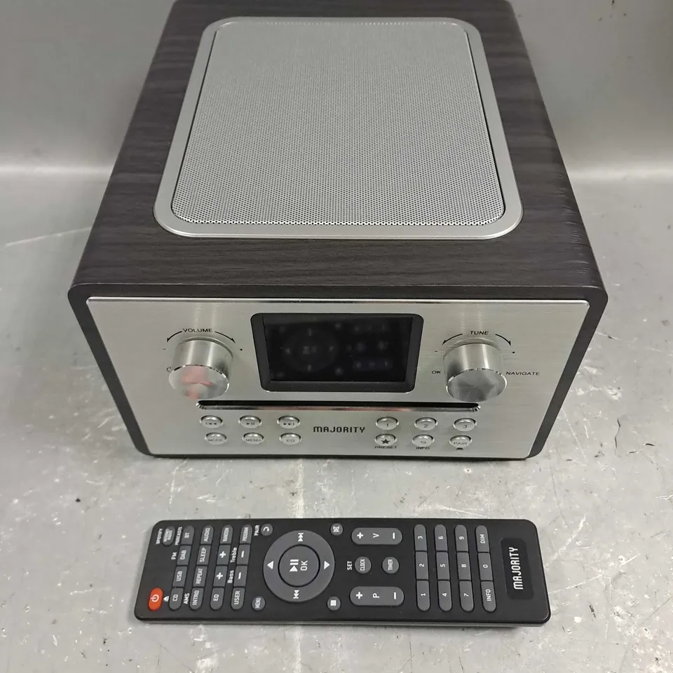 BOXED MAJORITY HOMERTON 2 SMART INTERNET RADIO DAB+ CD PLAYER IN BLACK WOOD/SILVER