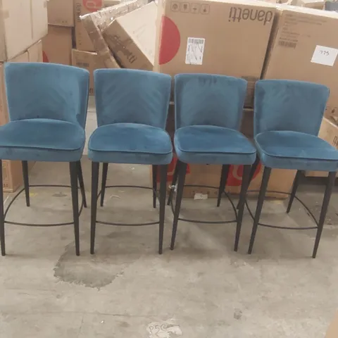 SET OF 4 DANETTI VELVET UPHOLSTERED BAR STOOLS 