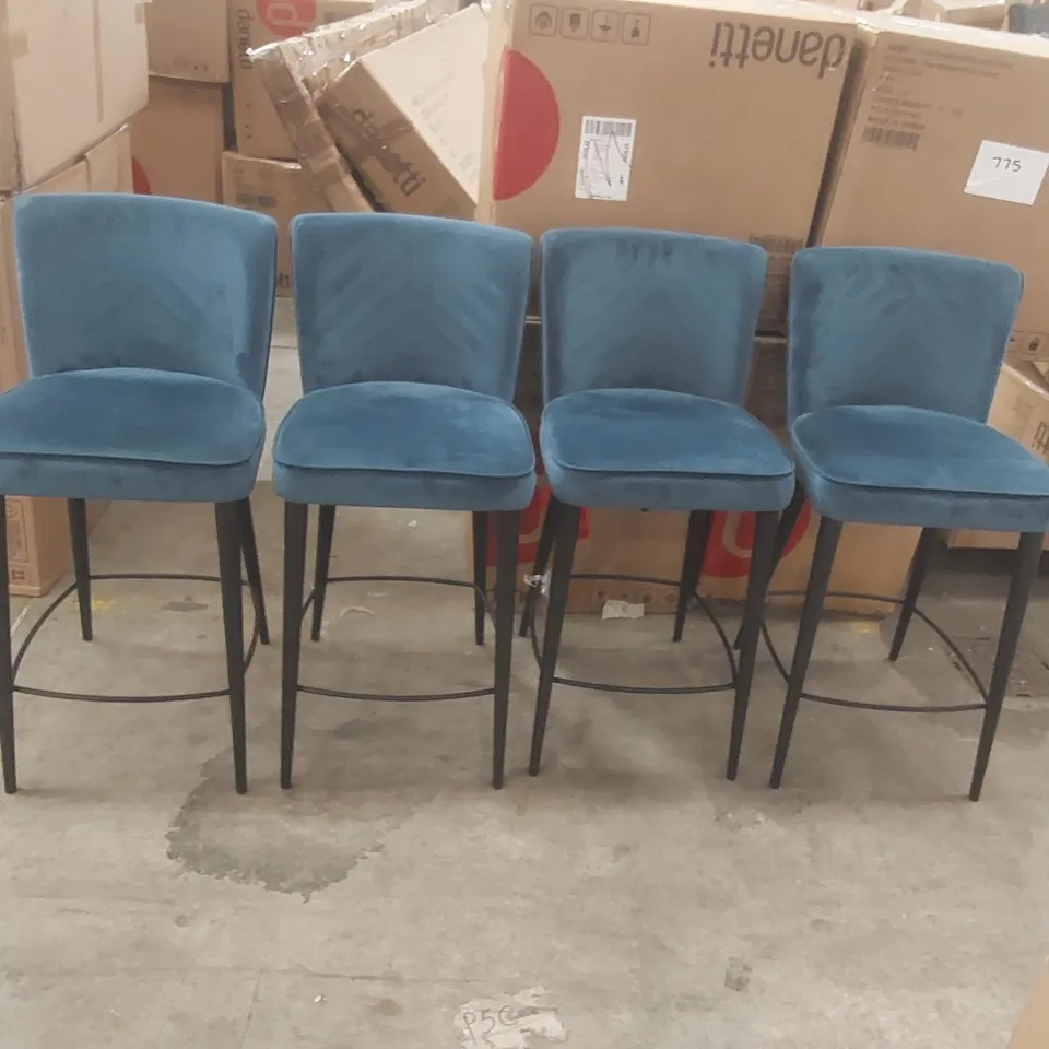 SET OF 4 DANETTI VELVET UPHOLSTERED BAR STOOLS