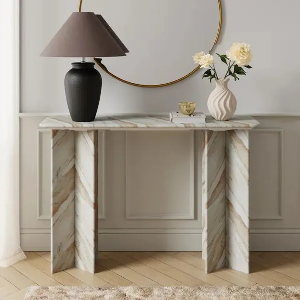 BOXED LANA MARBLE CONSOLE TABLE - BROWN (2 BOXES)