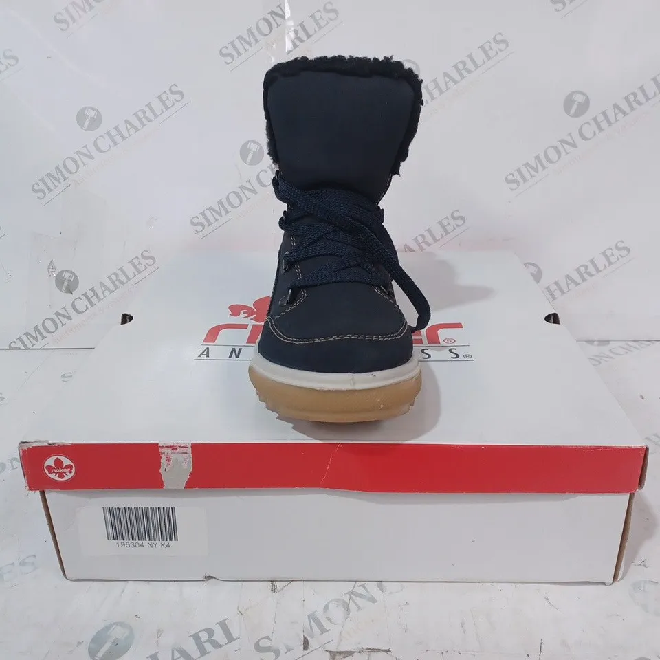 BOXED RIEKER WATER RESISTANT WARM HIKER BOOTS, NAVY -  SIZE 4