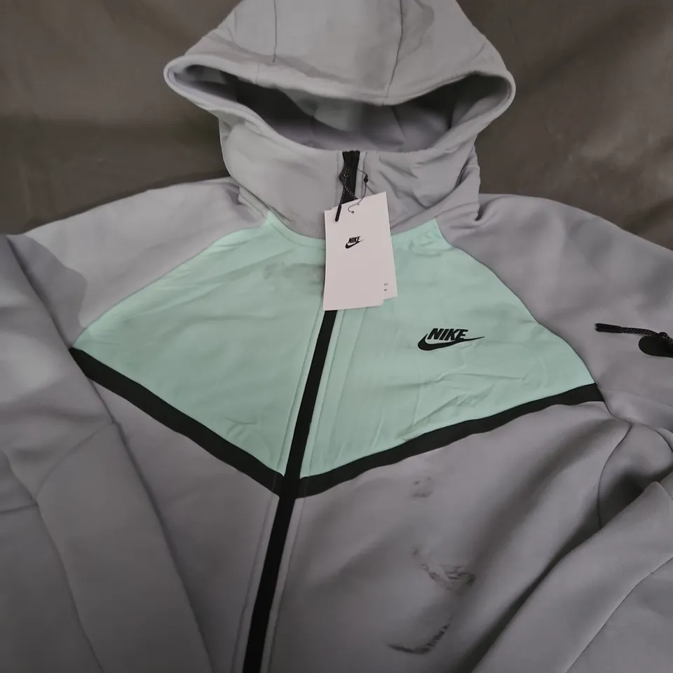 NIKE HOODED JACKET – GREY WITH MINT CHEST PANEL -  SIZE M - MARKS ON JACKET