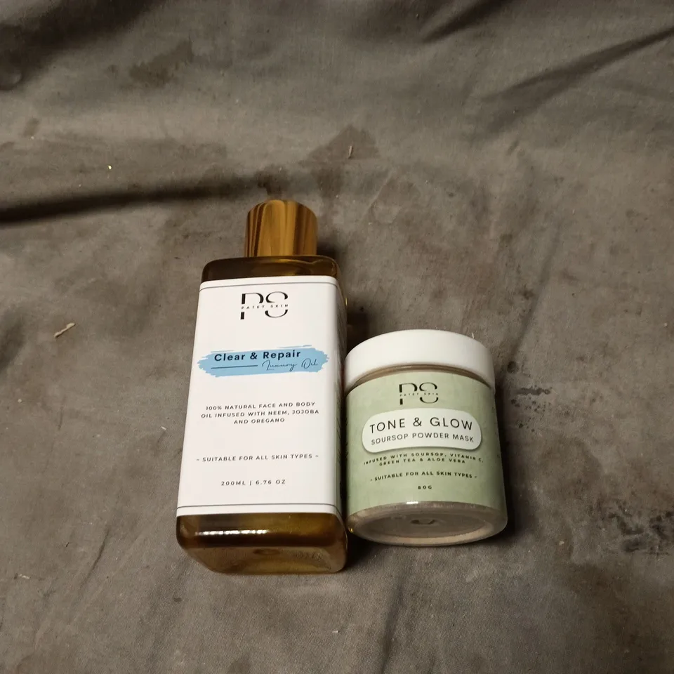 2 X PATET SKIN PRODUCTS: CLEAR AND REPAIR 200ML + TONE AND GLOW 80G