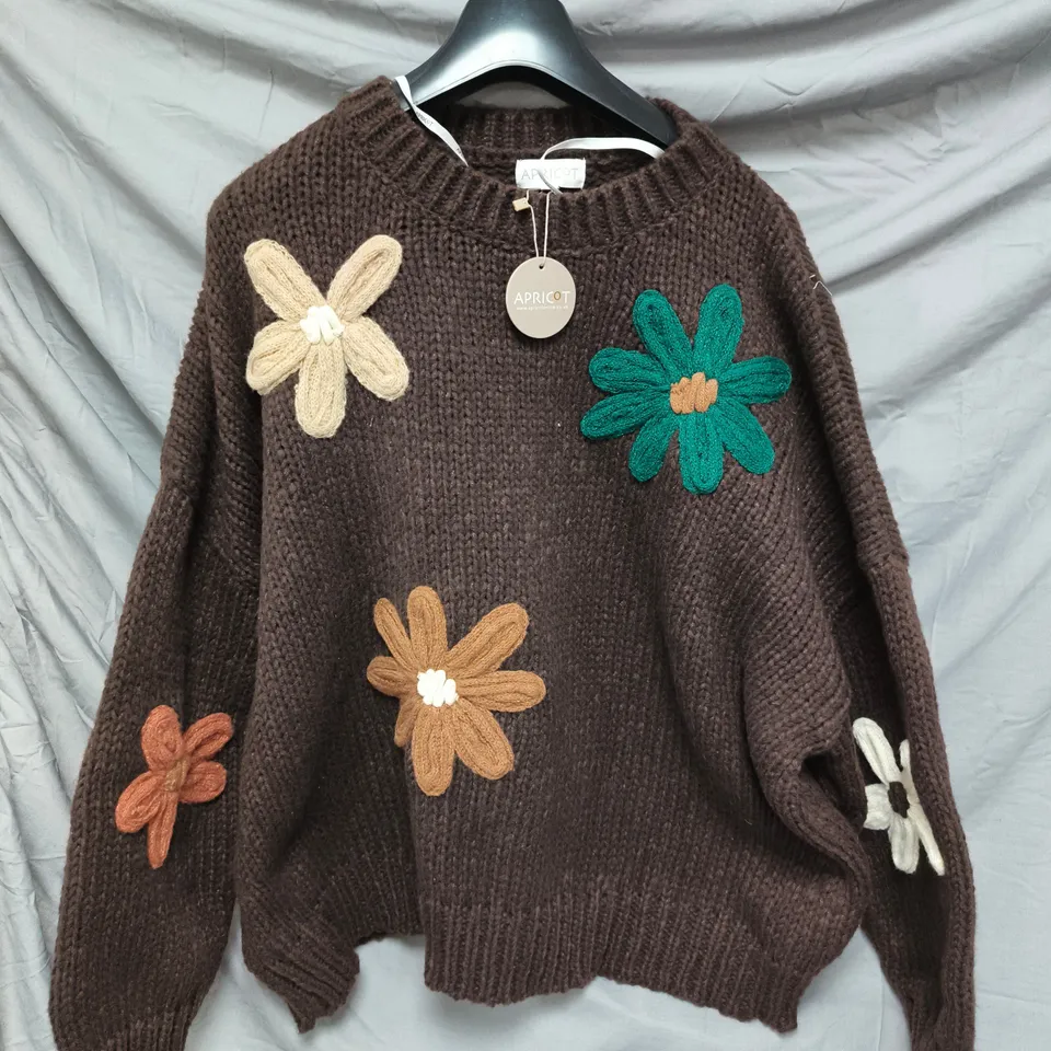 APRICOT EMBROIDERED DAISIES JUMPER – BROWN, SIZE L