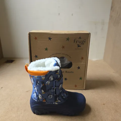 FRUGI CHILDREN'S SNOW BOOTS – BLUE WITH ANIMAL PRINT, FLEECE LINING - UK SIZE KIDS 11 