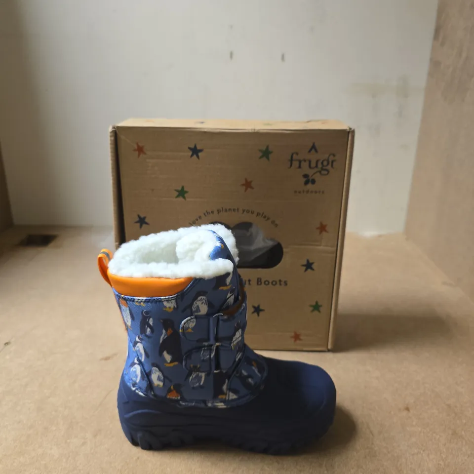 FRUGI CHILDREN'S SNOW BOOTS – BLUE WITH ANIMAL PRINT, FLEECE LINING - UK SIZE KIDS 11 