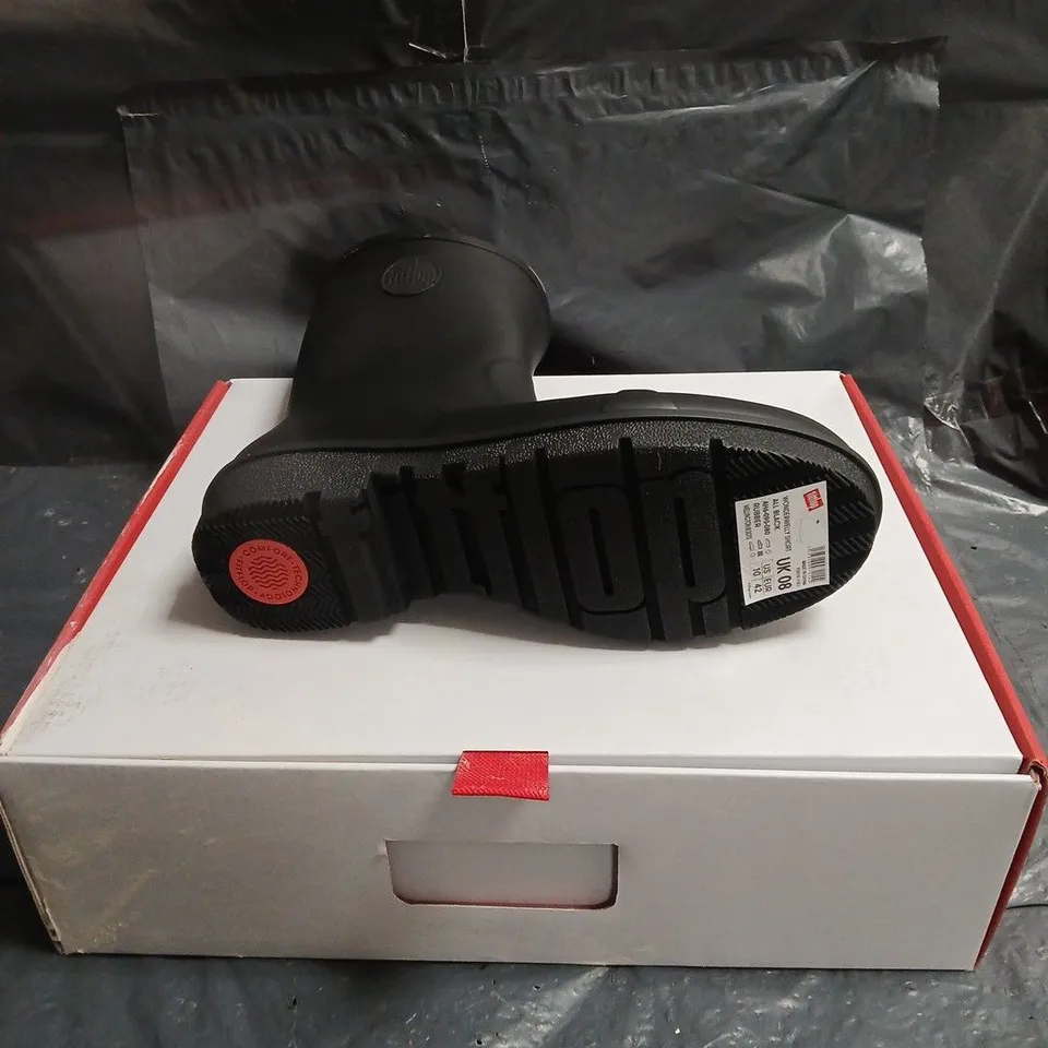 FITFLOP BLACK RUBBER KNEE-HIGH RAIN BOOTS, UK 8