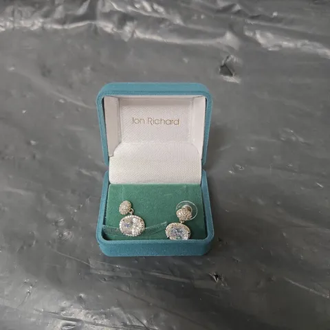 JON RICHARD RHODIUM PLATED CUBIC ZIRCONIA MICRO PAVE OVAL DROP EARRINGS - GIFT BOXED
