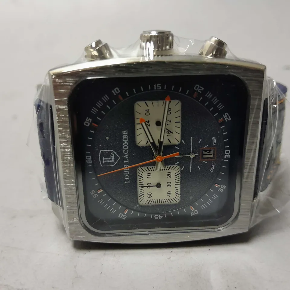 MENS LOUIS LACOMBE WATCH – SQUARE DIAL WITH WHITE SUB DIALS – LEATHER STRAP – 3ATM – HAND ASSEMBLED