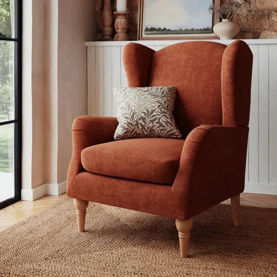 BOXED CHARNWOOD CHENILLE OCCASIONAL ARMCHAIR - TERRACOTTA (1 BOX)