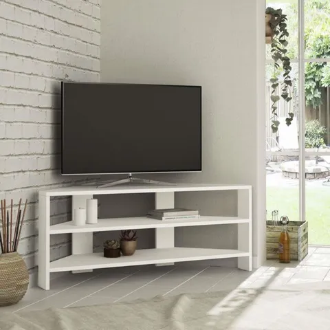 BOXED THALES CORNER MODERN TV STAND MULTIMEDIA CENTRE CORNER 110CM -WHITE-