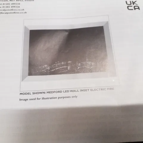 FOCAL POINT MEDFORD WHITE REMOTE CONTROL INSET ELECTRIC WALL FIRE 610MM X 205MM X 460MM